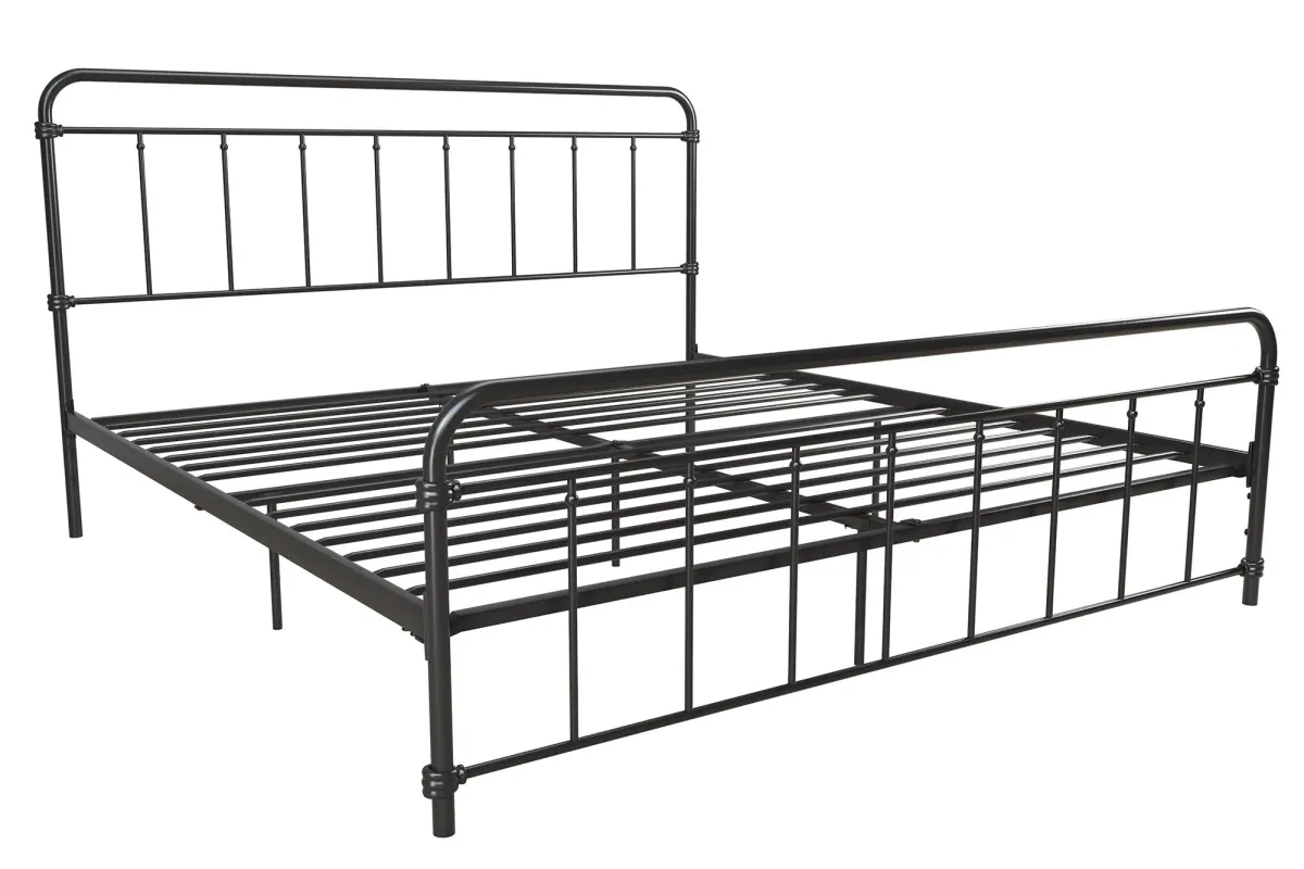 Wallace Spindle Metal Bed with Elegant Curves and Slats