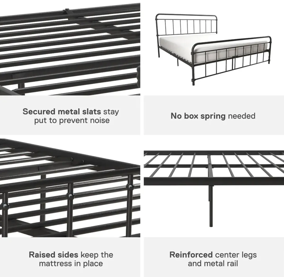 Wallace Spindle Metal Bed with Elegant Curves and Slats