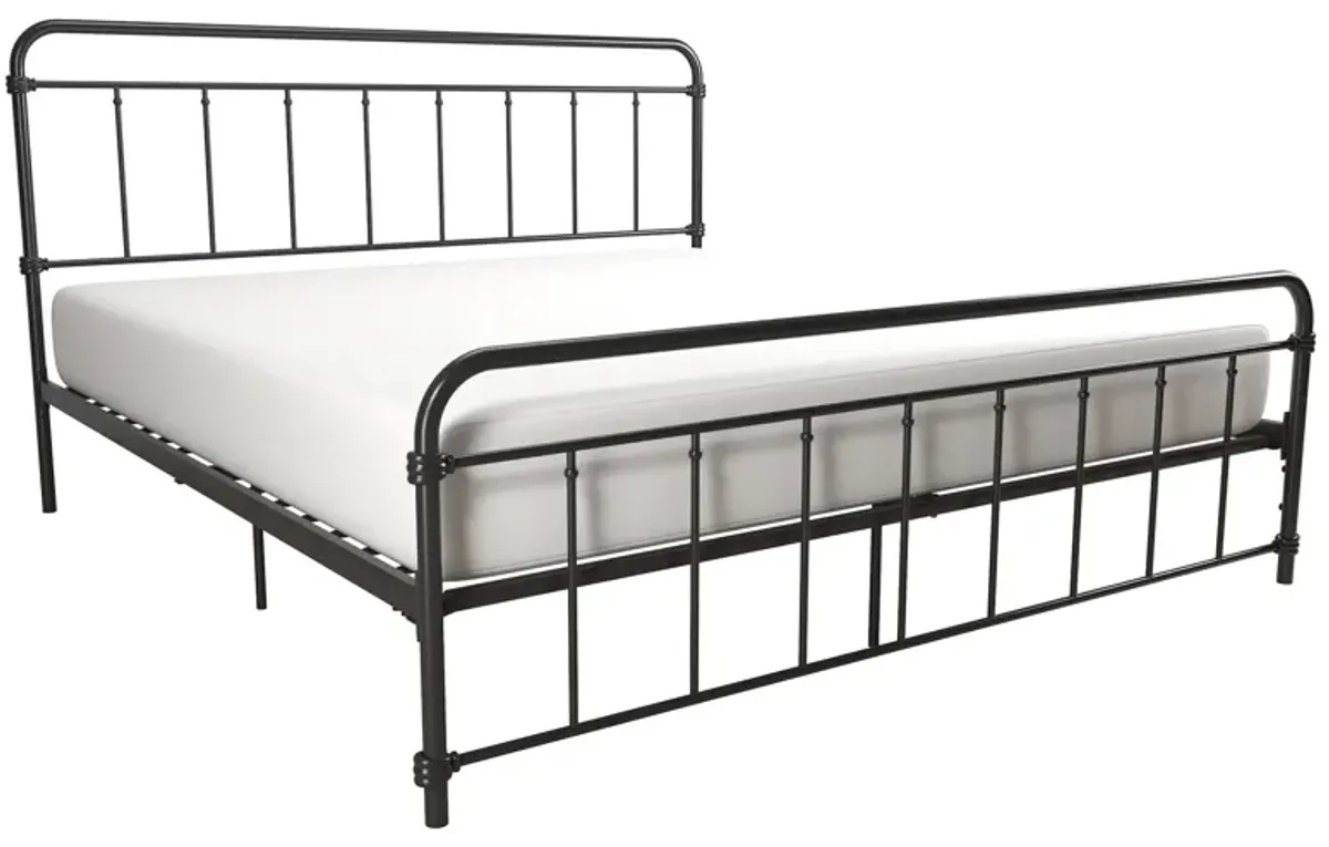 Wallace Spindle Metal Bed with Elegant Curves and Slats