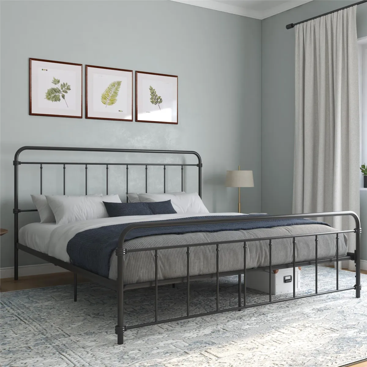 Wallace Spindle Metal Bed with Elegant Curves and Slats