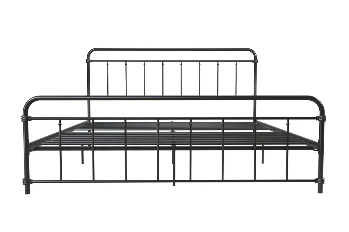 Wallace Spindle Metal Bed with Elegant Curves and Slats