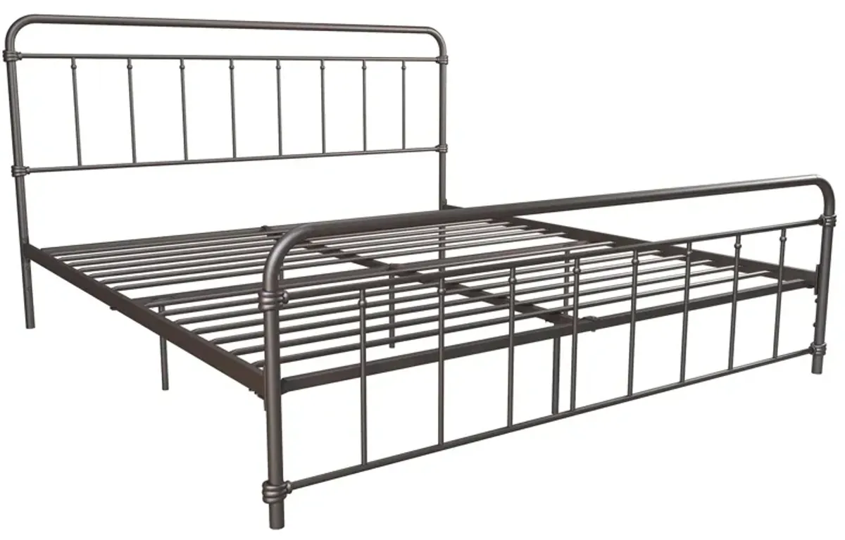 Wallace Spindle Metal Bed with Elegant Curves and Slats