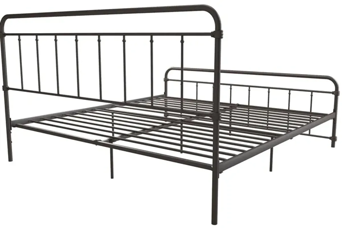 Wallace Spindle Metal Bed with Elegant Curves and Slats