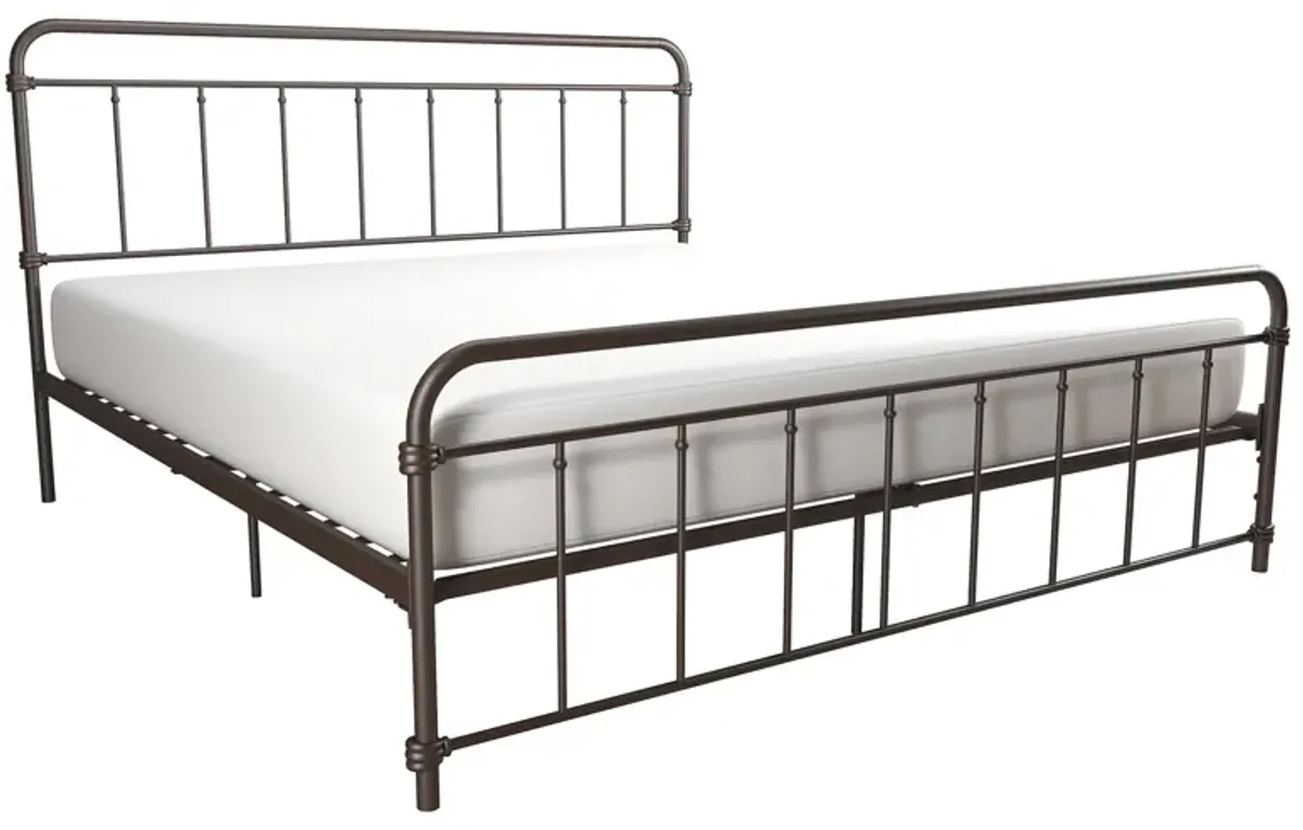 Wallace Spindle Metal Bed with Elegant Curves and Slats