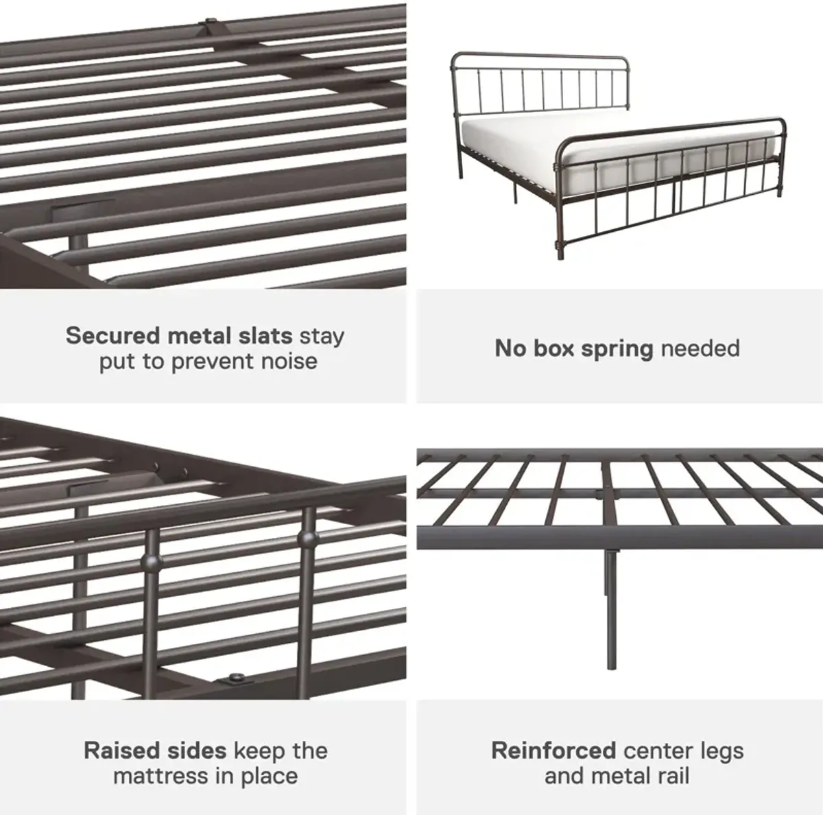 Wallace Spindle Metal Bed with Elegant Curves and Slats