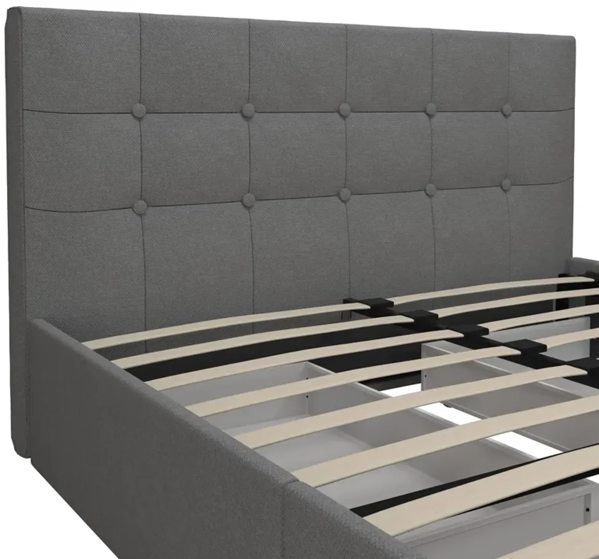 Rose Upholstered Bed with Button Tufted Detail and Storage Drawers