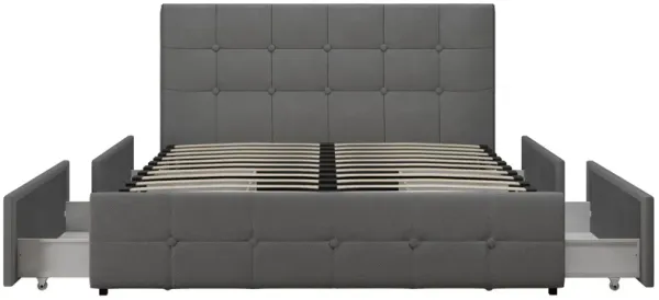 Rose Upholstered Bed with Button Tufted Detail and Storage Drawers