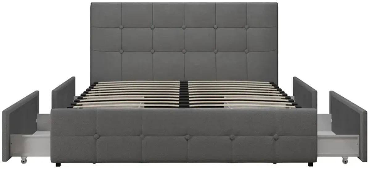 Rose Upholstered Bed with Button Tufted Detail and Storage Drawers