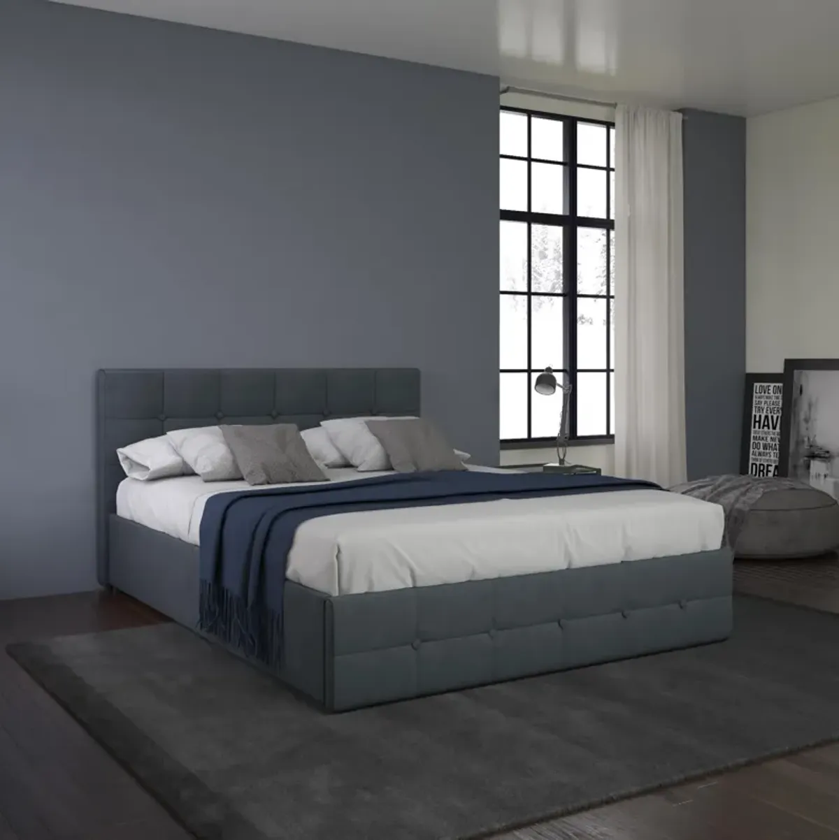 Rose Upholstered Bed with Button Tufted Detail and Storage Drawers