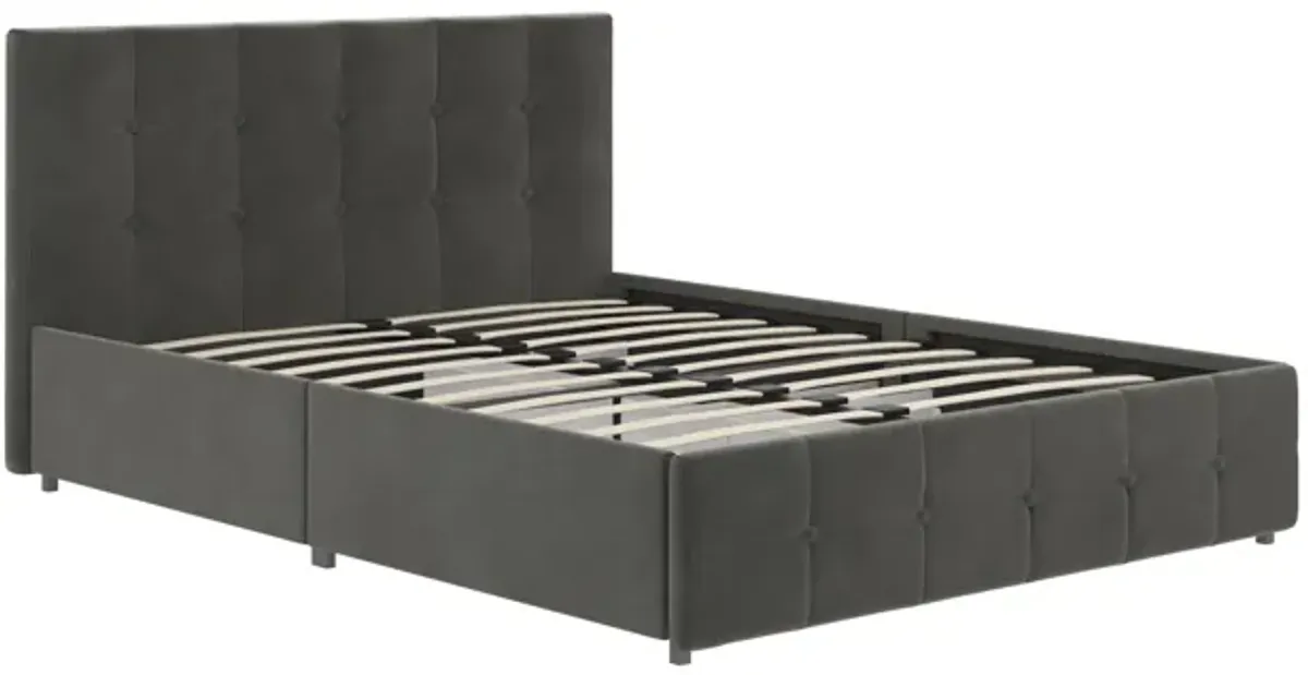 Rose Upholstered Bed with Button Tufted Detail and Storage Drawers