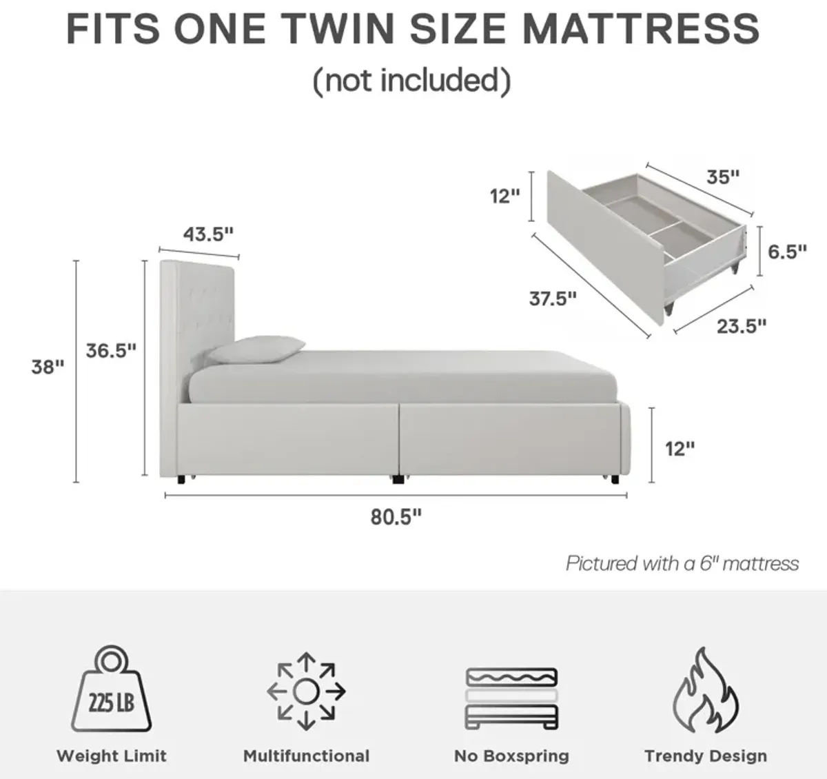 Dakota Upholstered Bed with Left Or Right Storage Drawers
