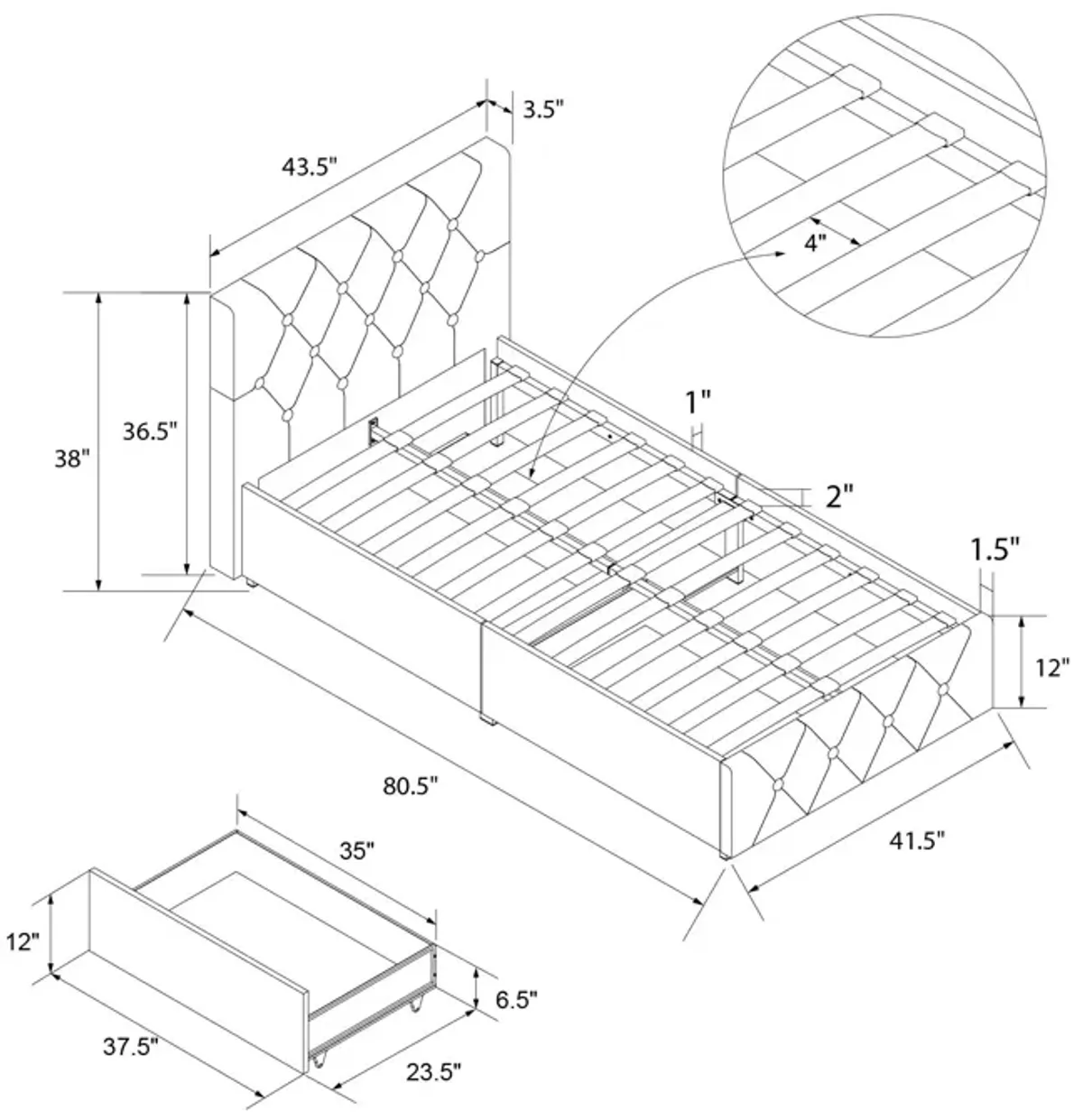 Dakota Upholstered Bed with Left Or Right Storage Drawers