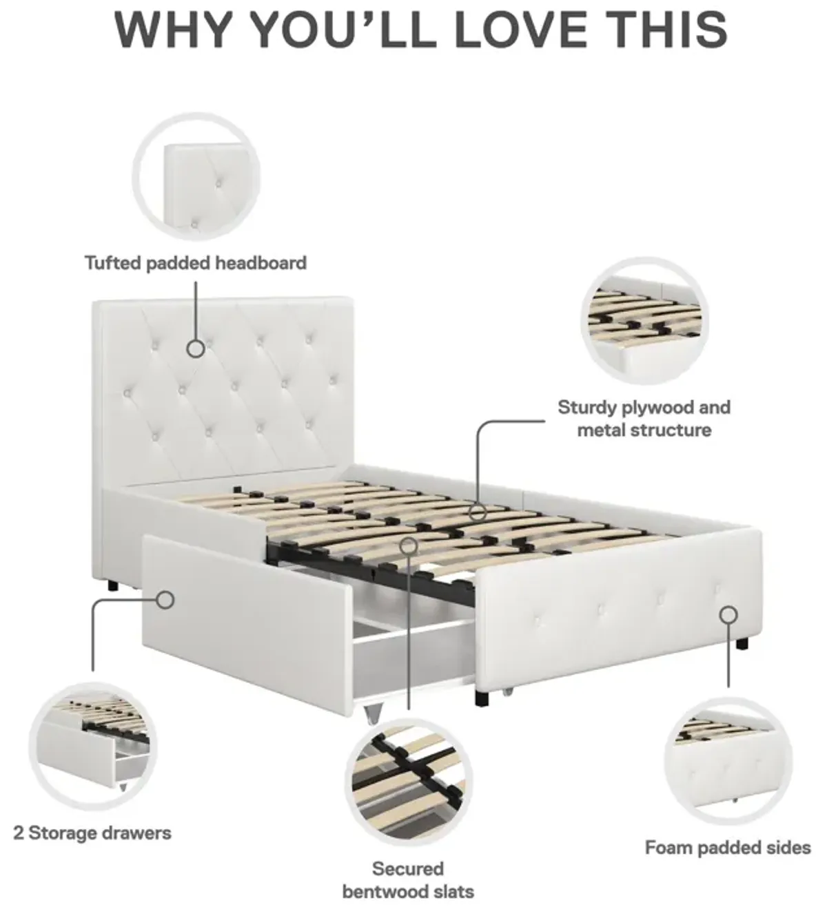 Dakota Upholstered Bed with Left Or Right Storage Drawers