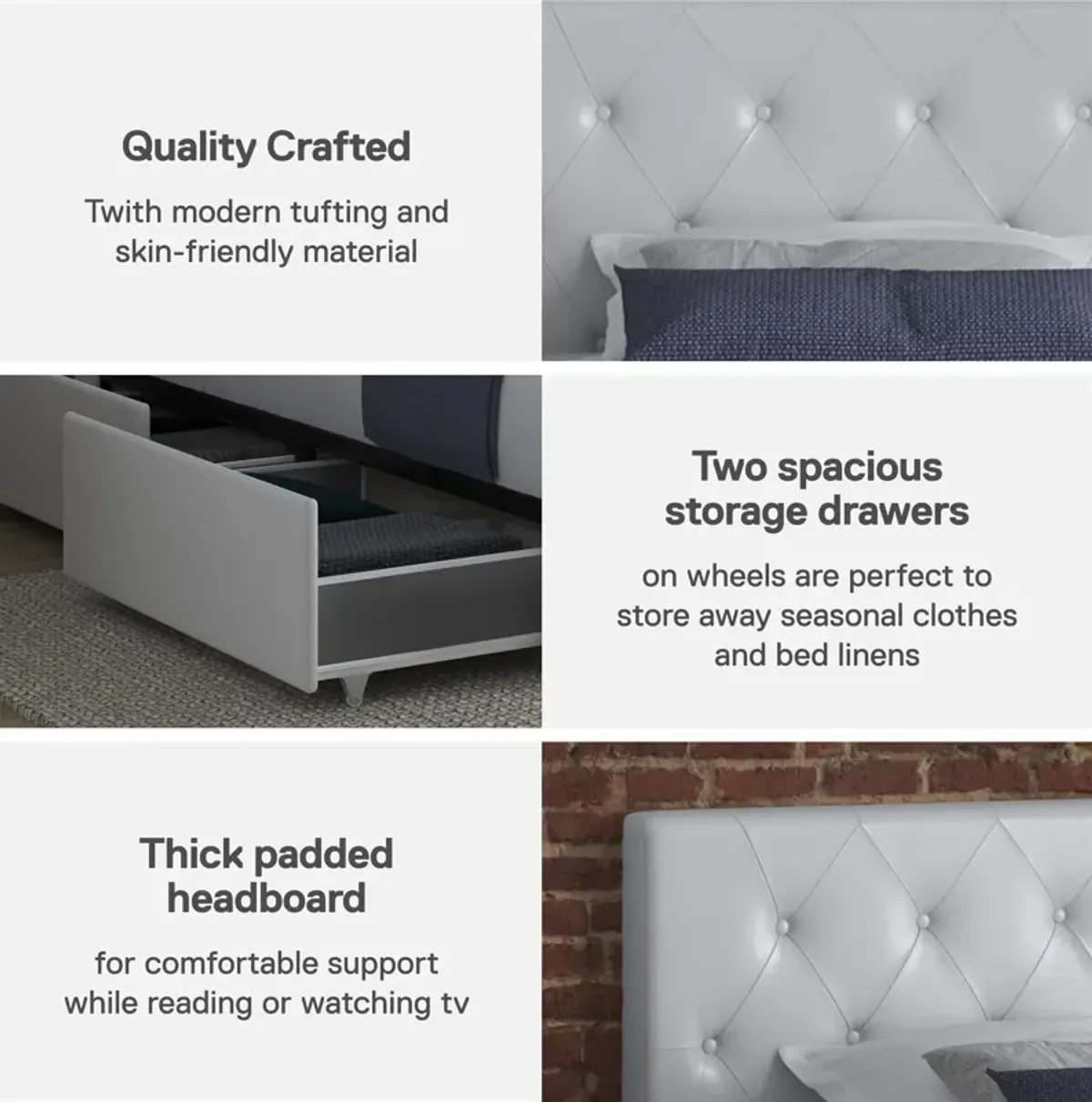 Dakota Upholstered Bed with Left Or Right Storage Drawers