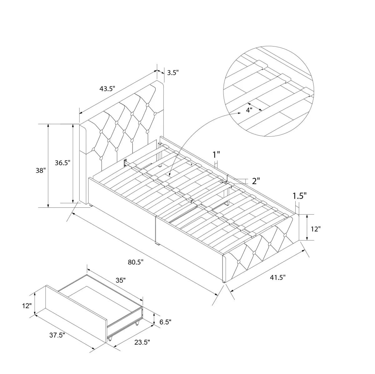 Dakota Upholstered Bed with Left Or Right Storage Drawers