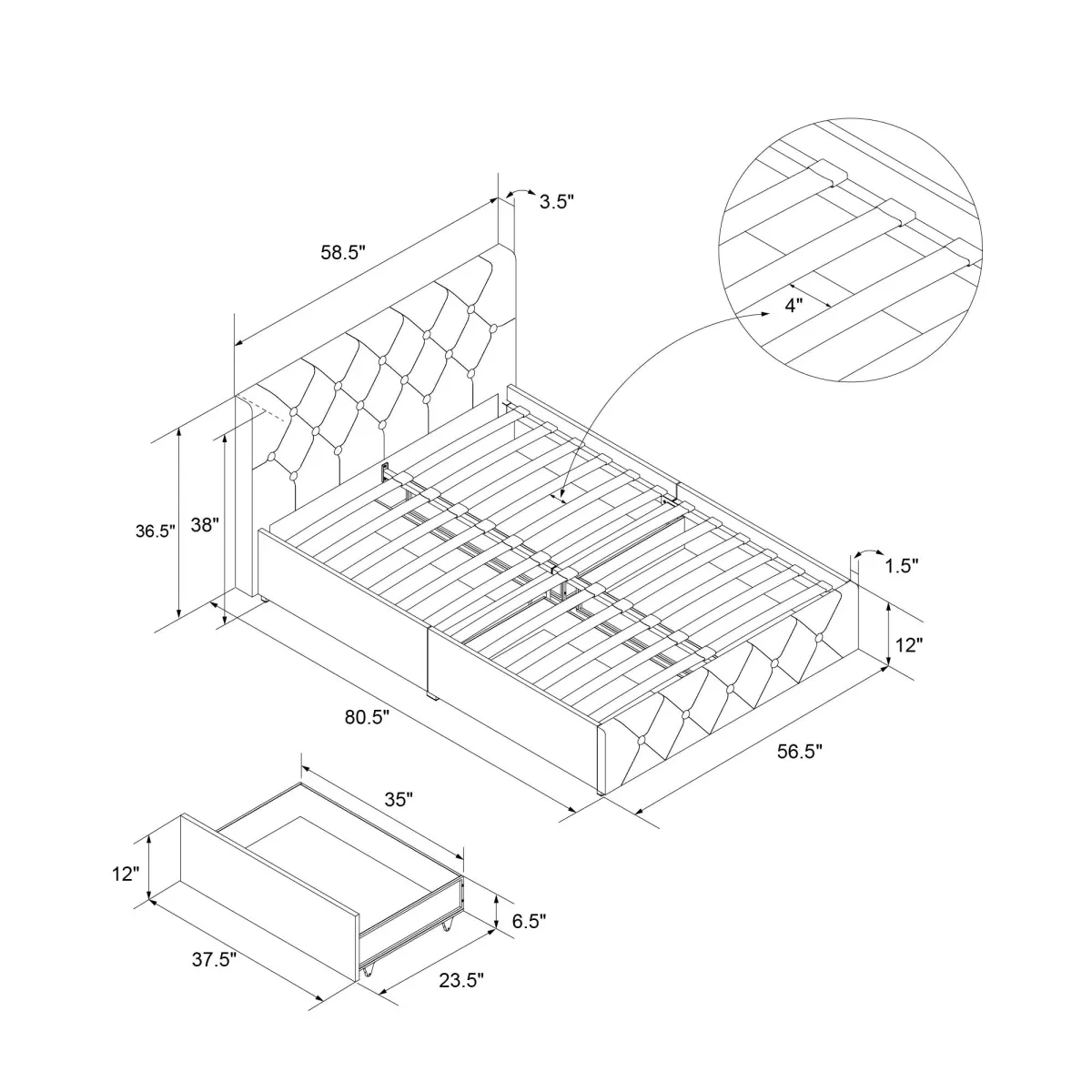 Dakota Upholstered Bed with Left Or Right Storage Drawers