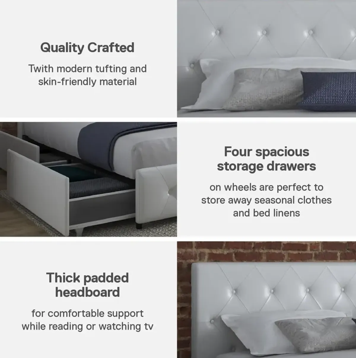 Dakota Upholstered Bed with Left Or Right Storage Drawers