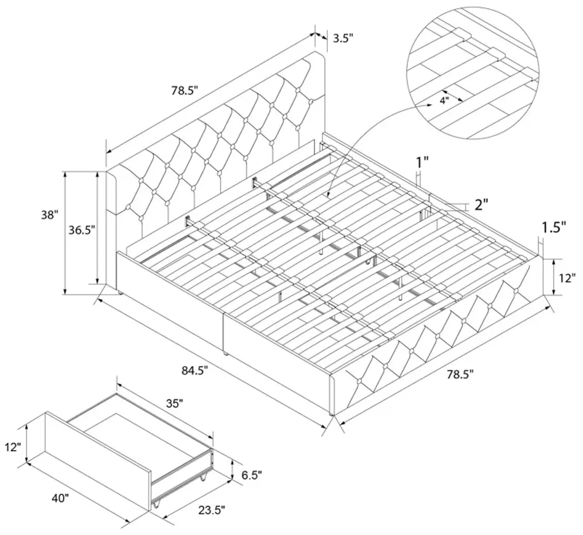 Dakota Upholstered Bed with Left Or Right Storage Drawers