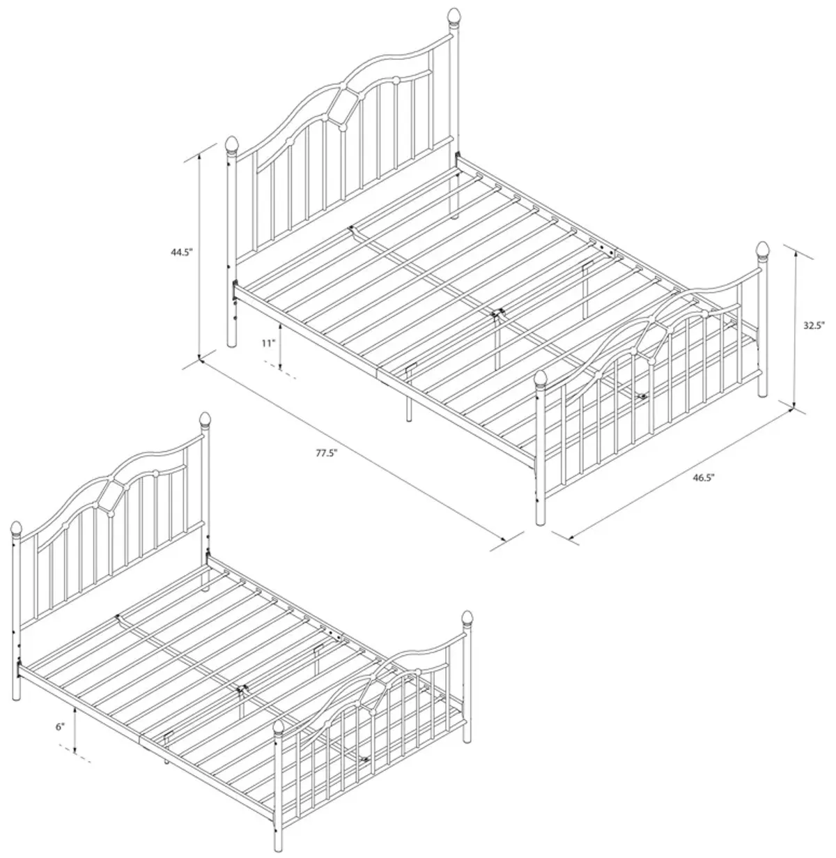 Tokyo Metal Bed with Headboard, Footboard and Metal Slats