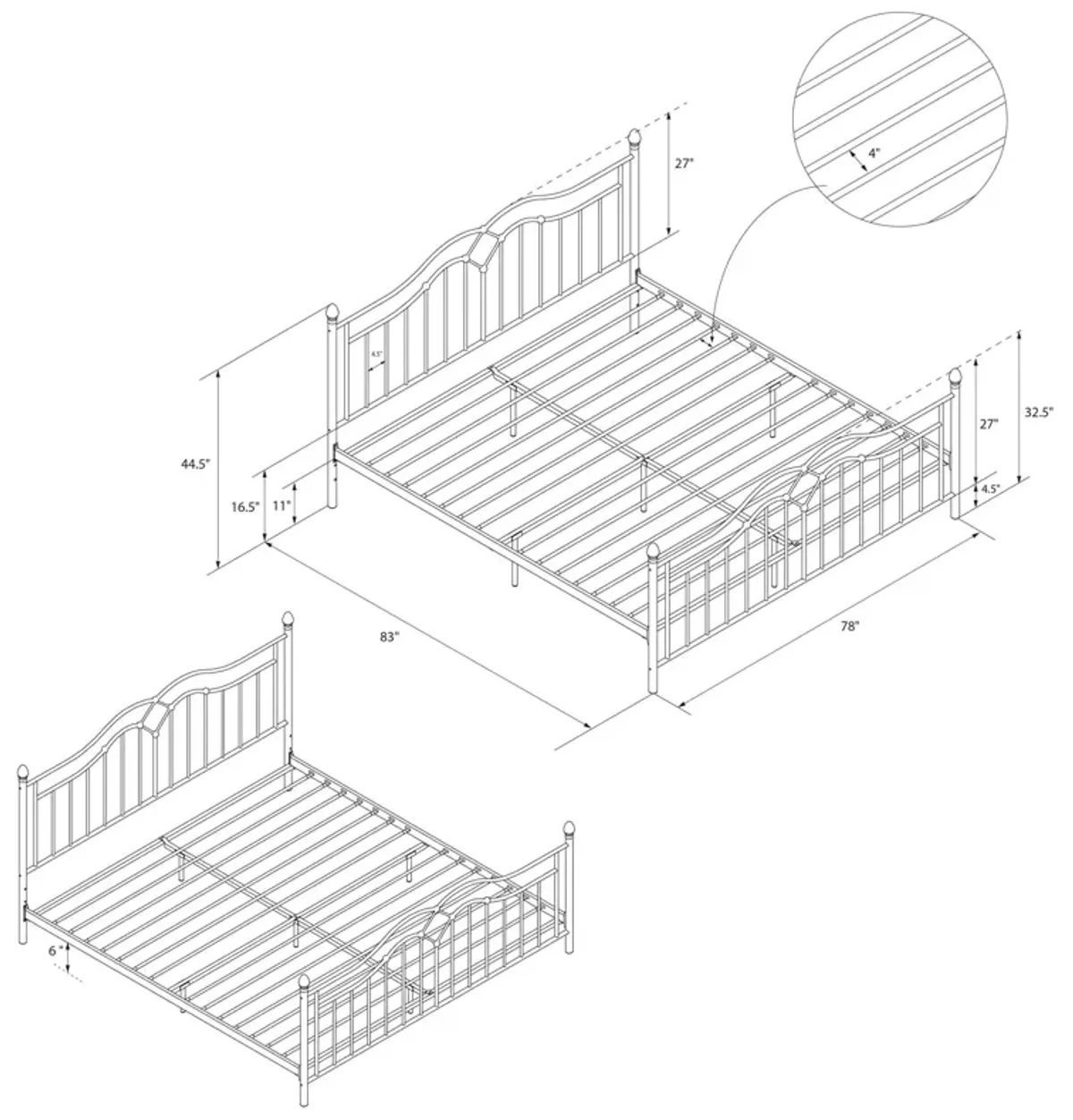 Tokyo Metal Bed with Headboard, Footboard and Metal Slats