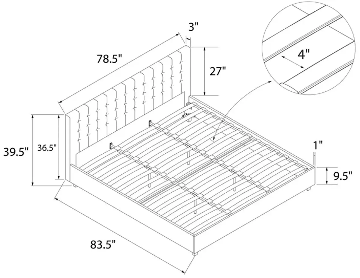 Emily Tufted Upholstered Bed with Wooden slats and Frame