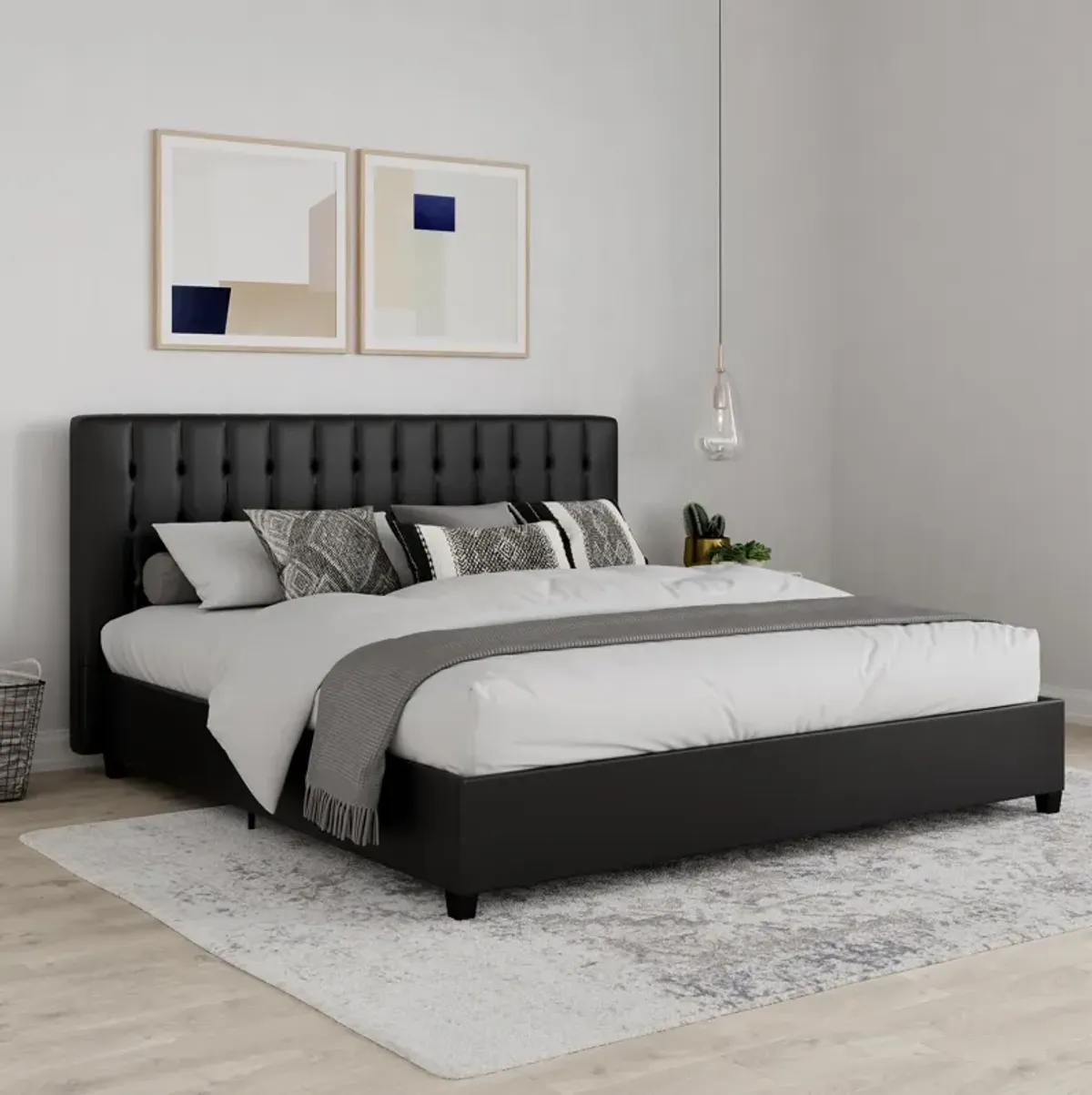 Emily Tufted Upholstered Bed with Wooden slats and Frame