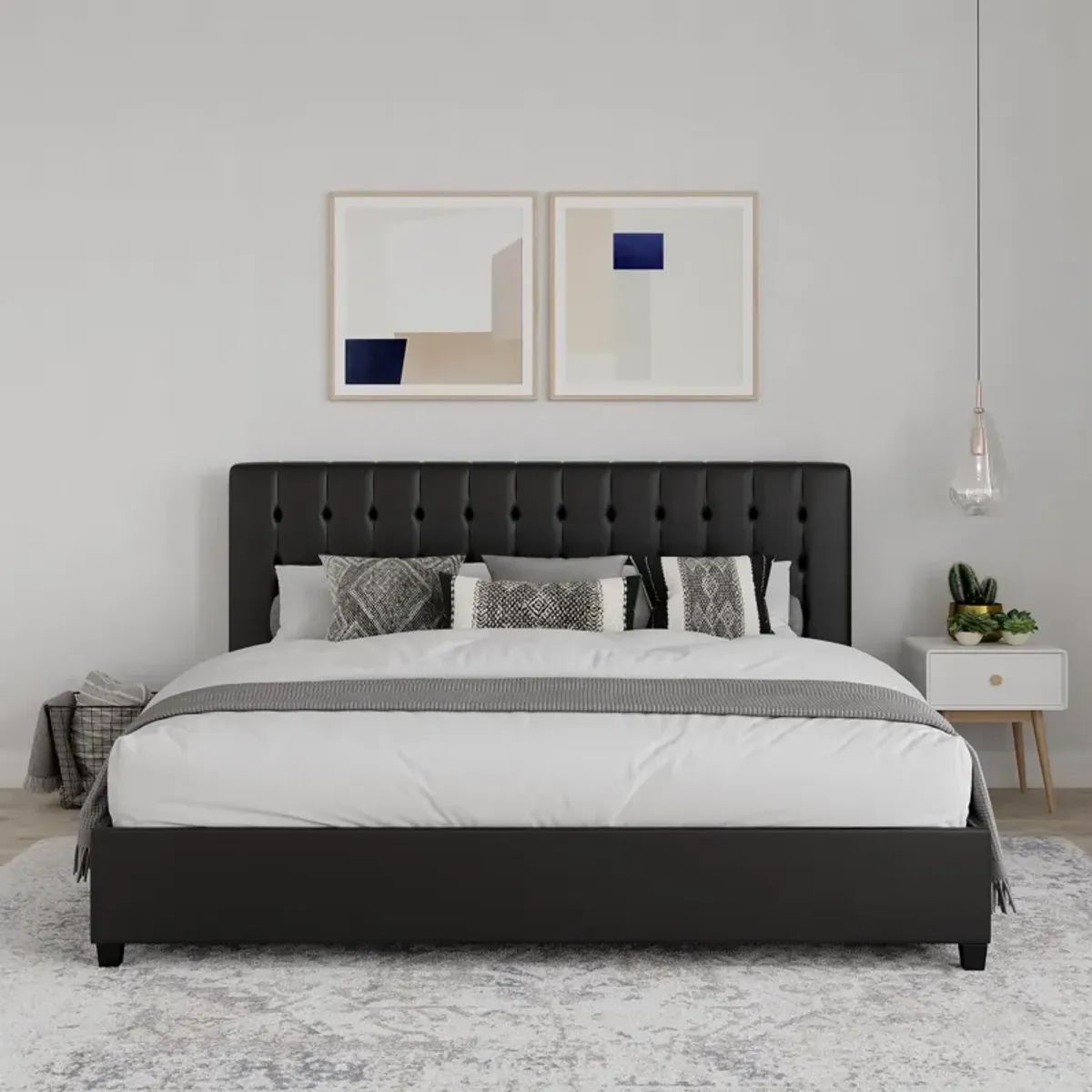 Emily Tufted Upholstered Bed with Wooden slats and Frame