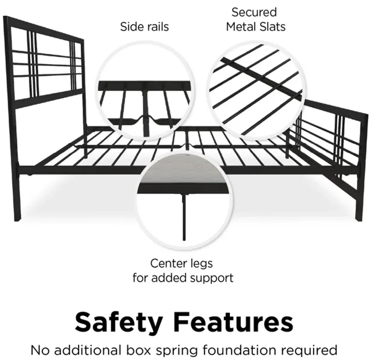 Burbank Metal Frame Bed with Adjustable Heights for Under Bed Storage