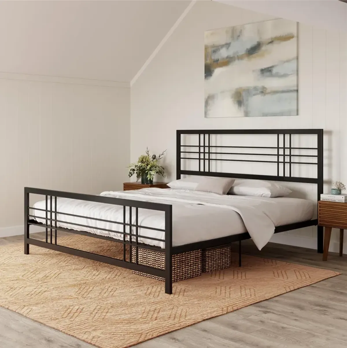 Burbank Metal Frame Bed with Adjustable Heights for Under Bed Storage