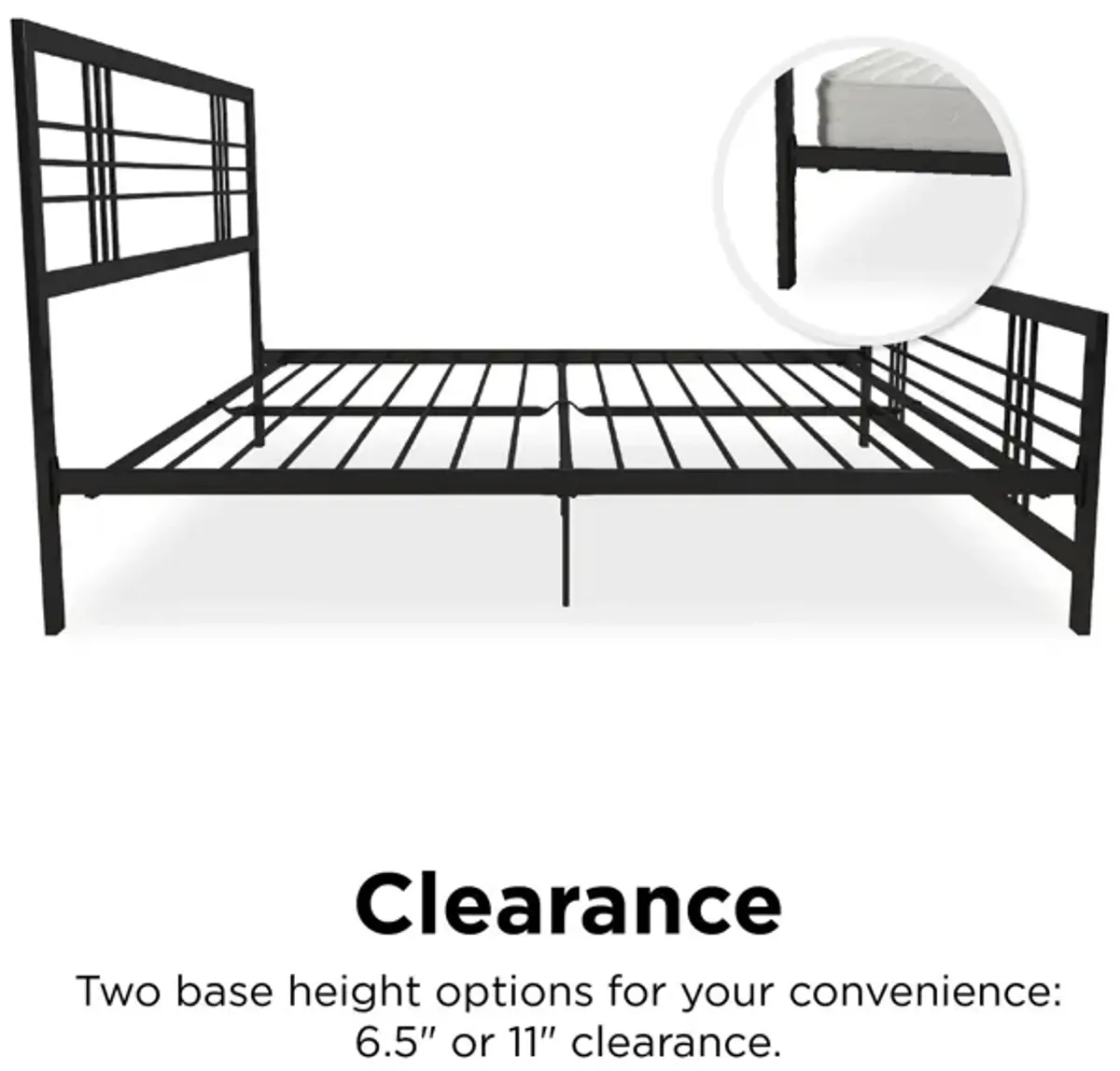 Burbank Metal Frame Bed with Adjustable Heights for Under Bed Storage