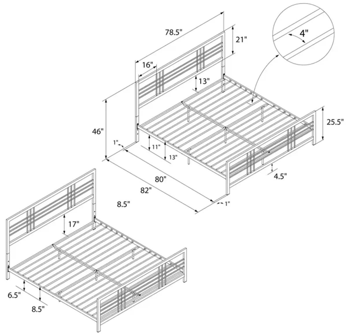 Burbank Metal Frame Bed with Adjustable Heights for Under Bed Storage