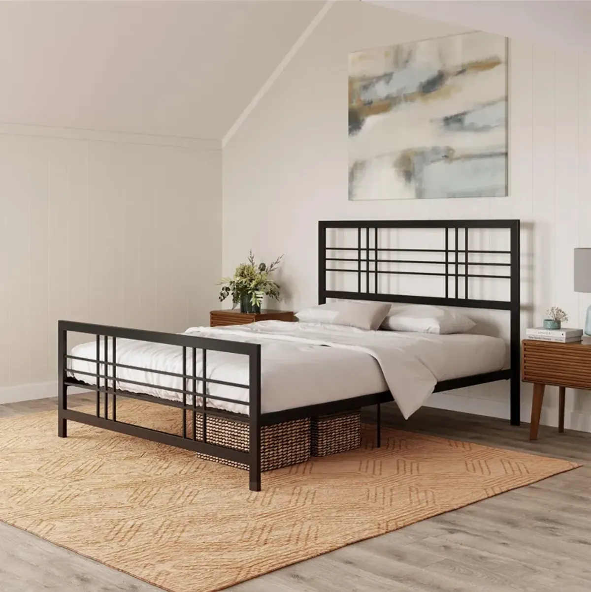 Burbank Metal Frame Bed with Adjustable Heights for Under Bed Storage