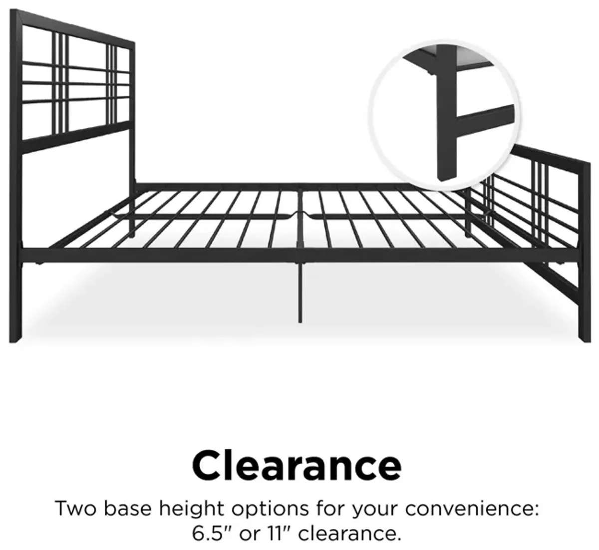 Burbank Metal Frame Bed with Adjustable Heights for Under Bed Storage