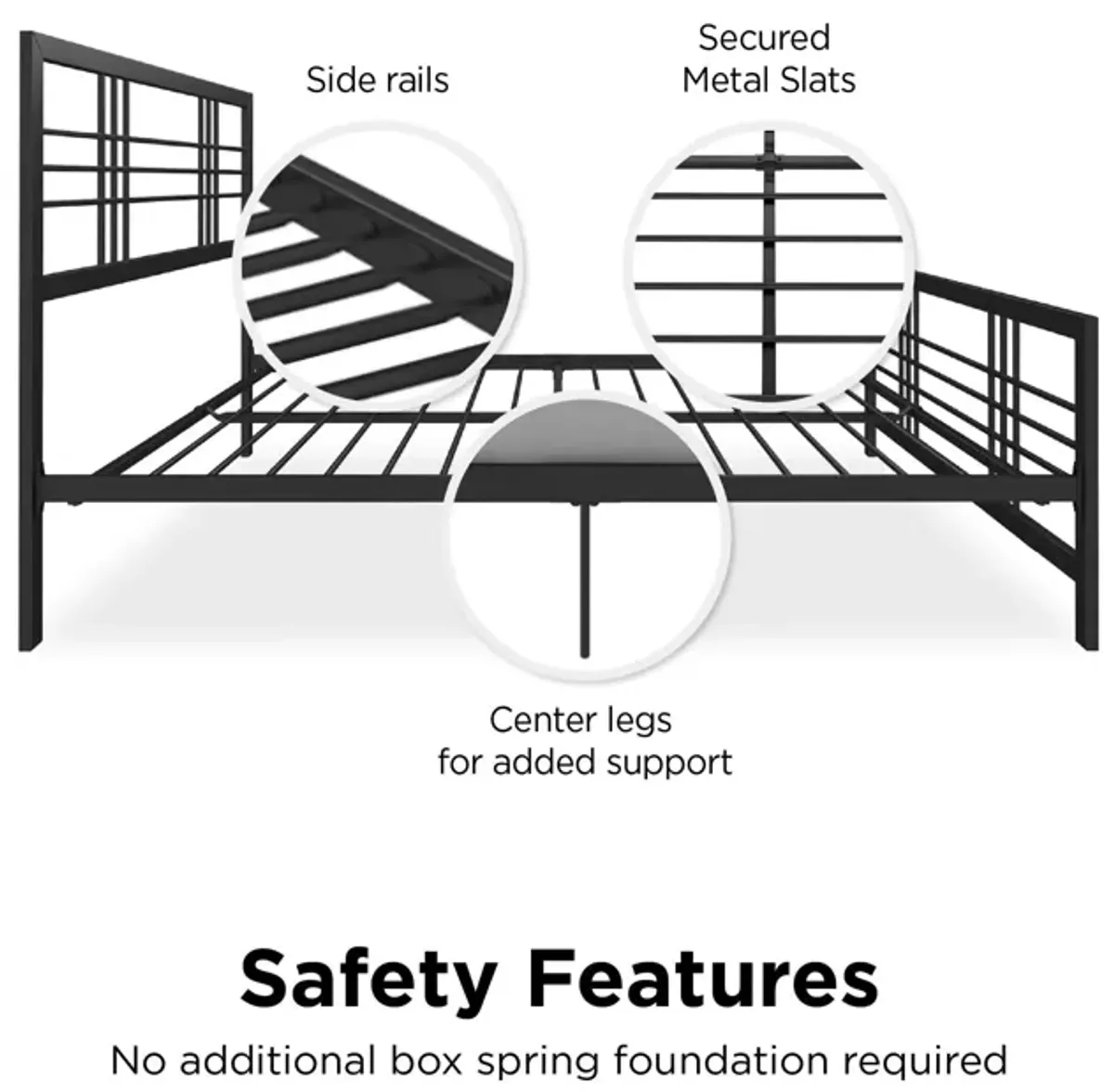 Burbank Metal Frame Bed with Adjustable Heights for Under Bed Storage