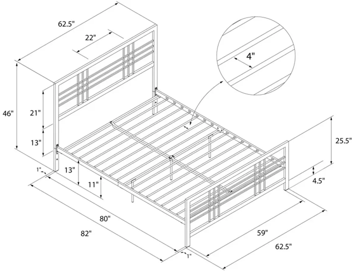 Burbank Metal Frame Bed with Adjustable Heights for Under Bed Storage