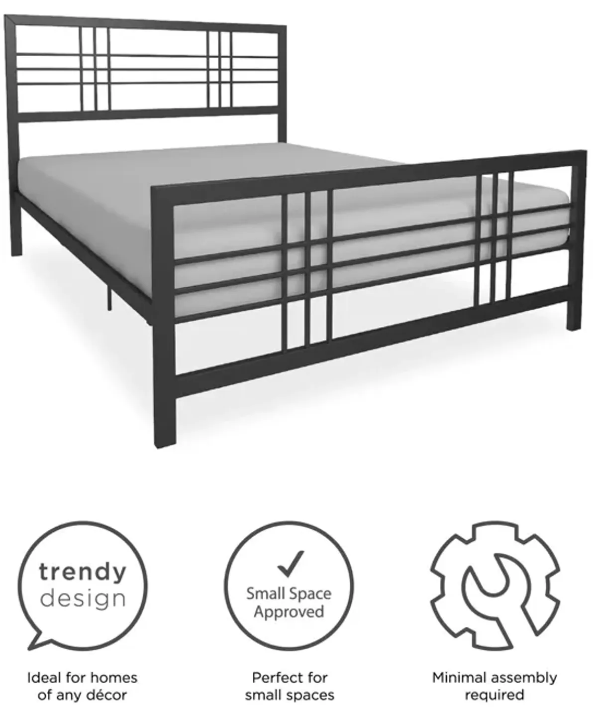 Burbank Metal Frame Bed with Adjustable Heights for Under Bed Storage