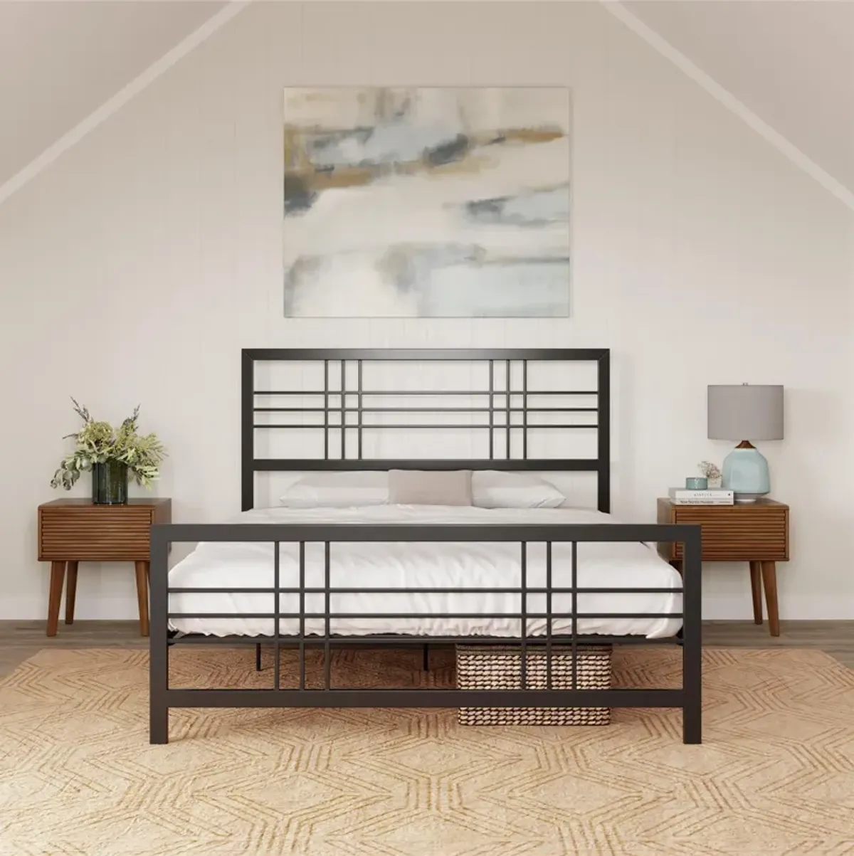 Burbank Metal Frame Bed with Adjustable Heights for Under Bed Storage