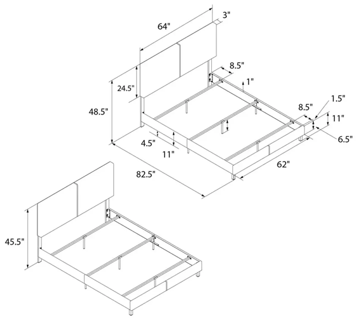 Janford Upholstered Bed with Sturdy Wood and Metal Frame