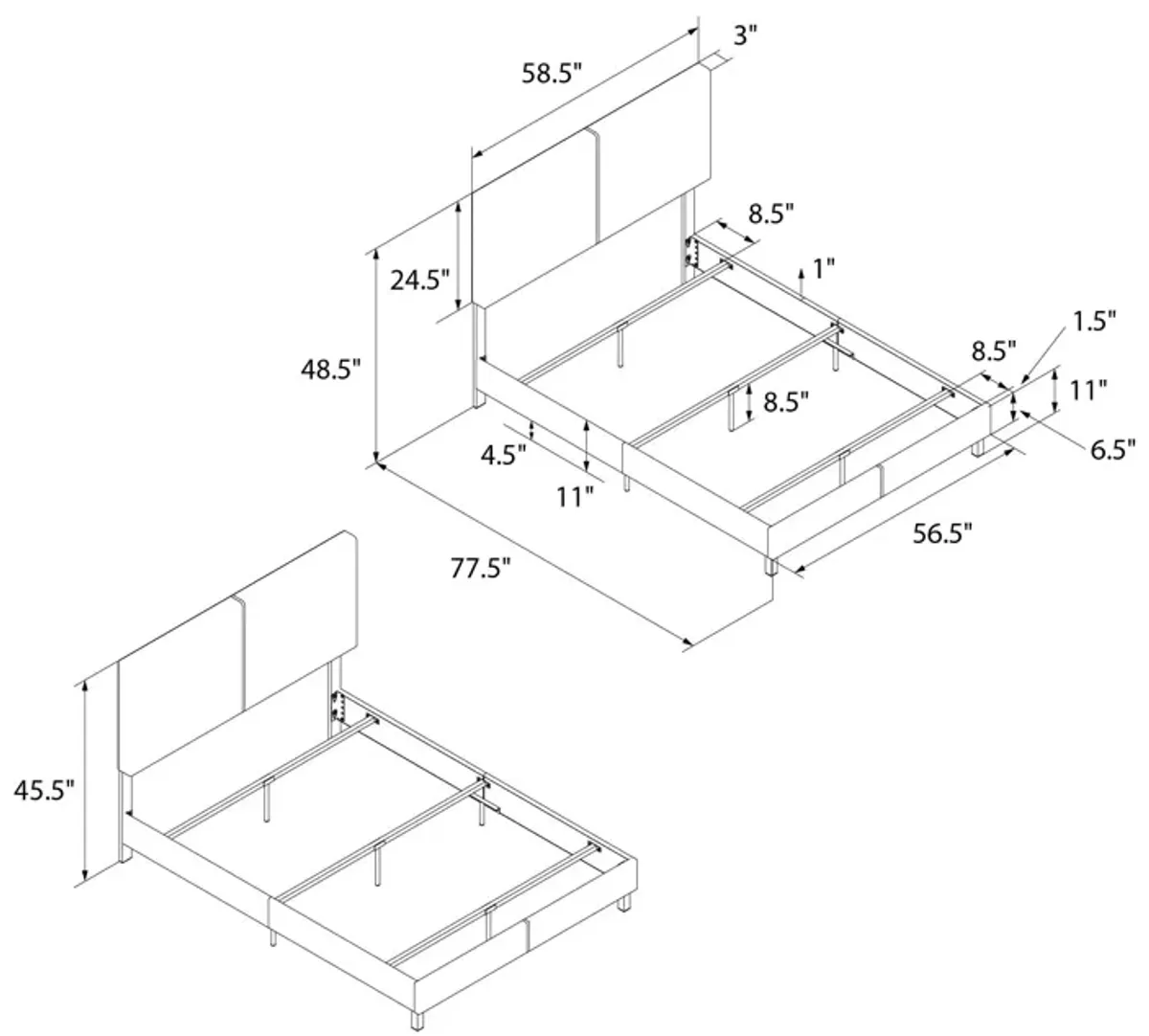 Janford Upholstered Bed with Sturdy Wood and Metal Frame