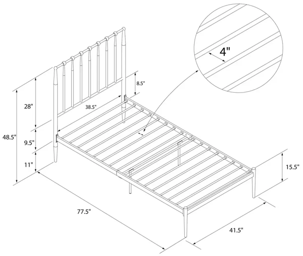 Giulia Modern Metal Platform Bed with Headboard and Underbed Clearance