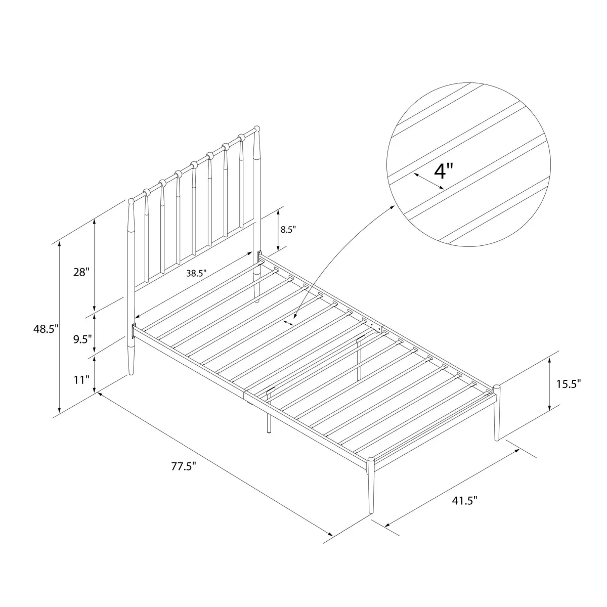 Giulia Modern Metal Platform Bed with Headboard and Underbed Clearance