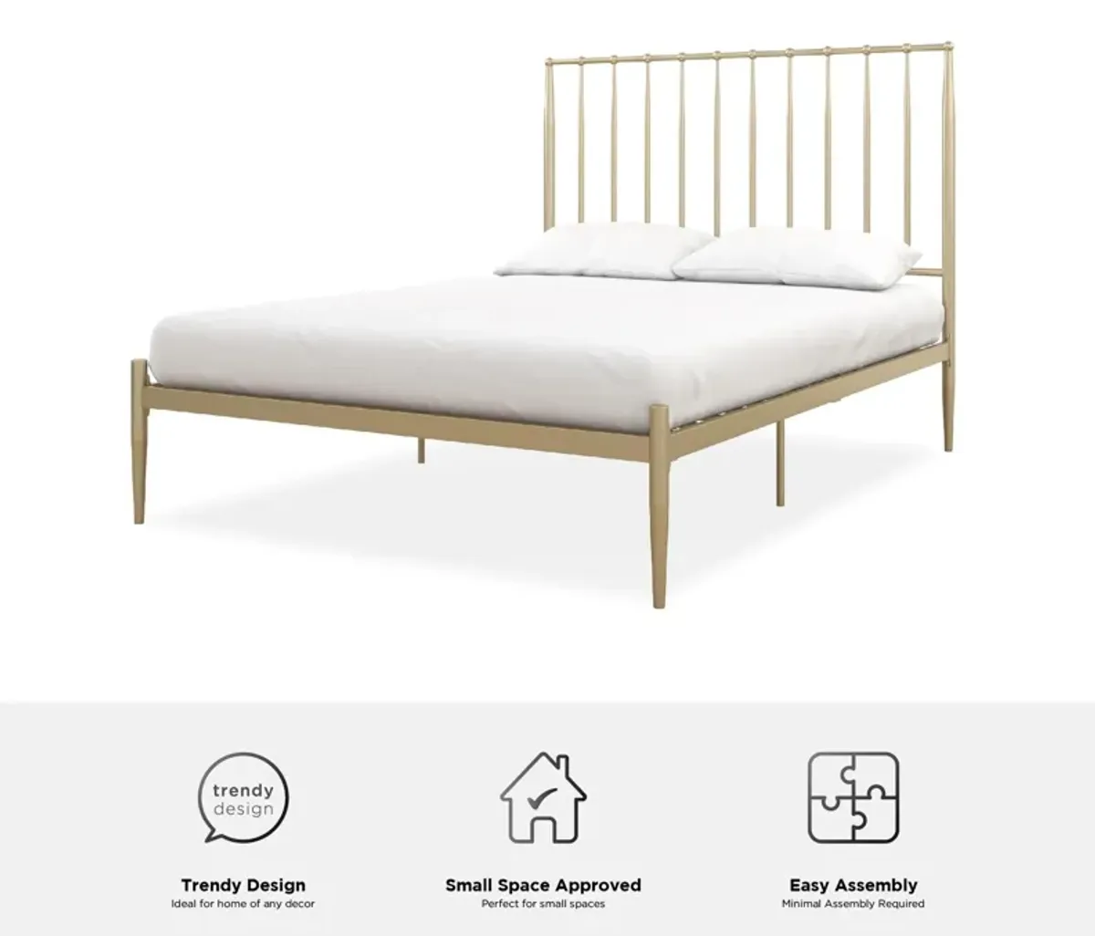 Giulia Modern Metal Platform Bed with Headboard and Underbed Clearance