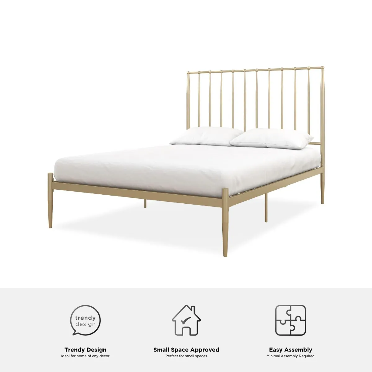 Giulia Modern Metal Platform Bed with Headboard and Underbed Clearance