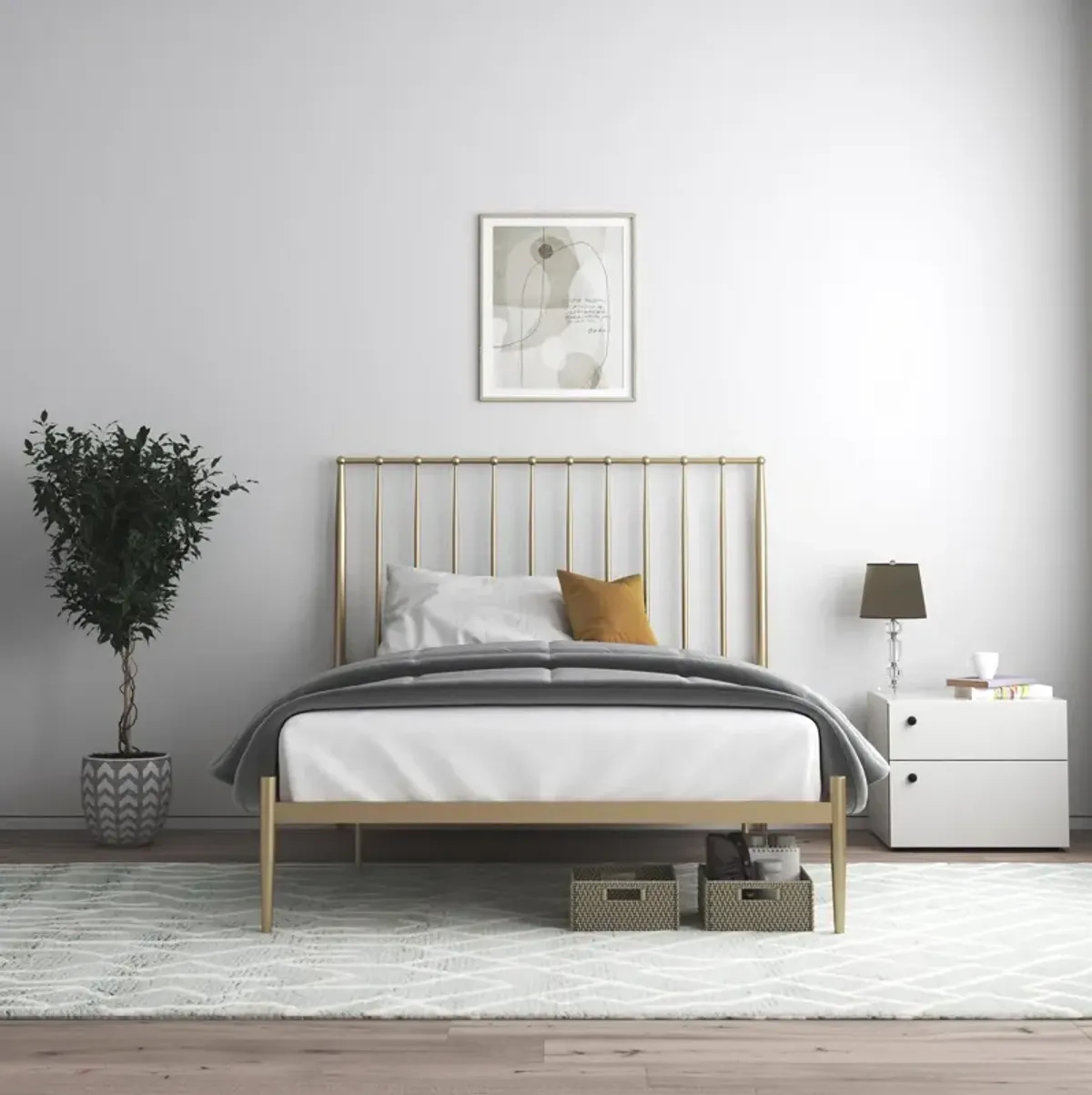 Giulia Modern Metal Platform Bed with Headboard and Underbed Clearance