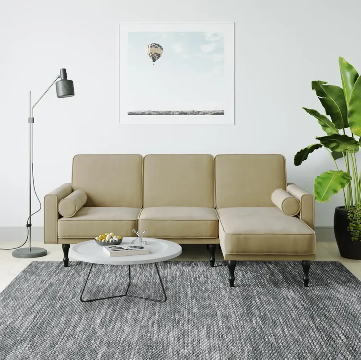 Edison Velvet Upholstered Small Space Reversible Sectional Futon