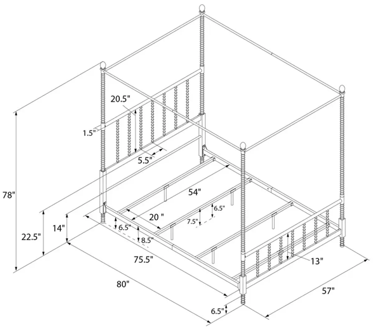 Jenny Lind Metal Canopy Bed with Twist Spindles