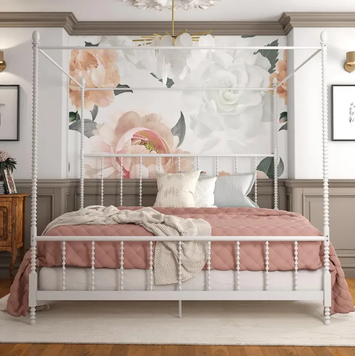 Jenny Lind Metal Canopy Bed with Twist Spindles