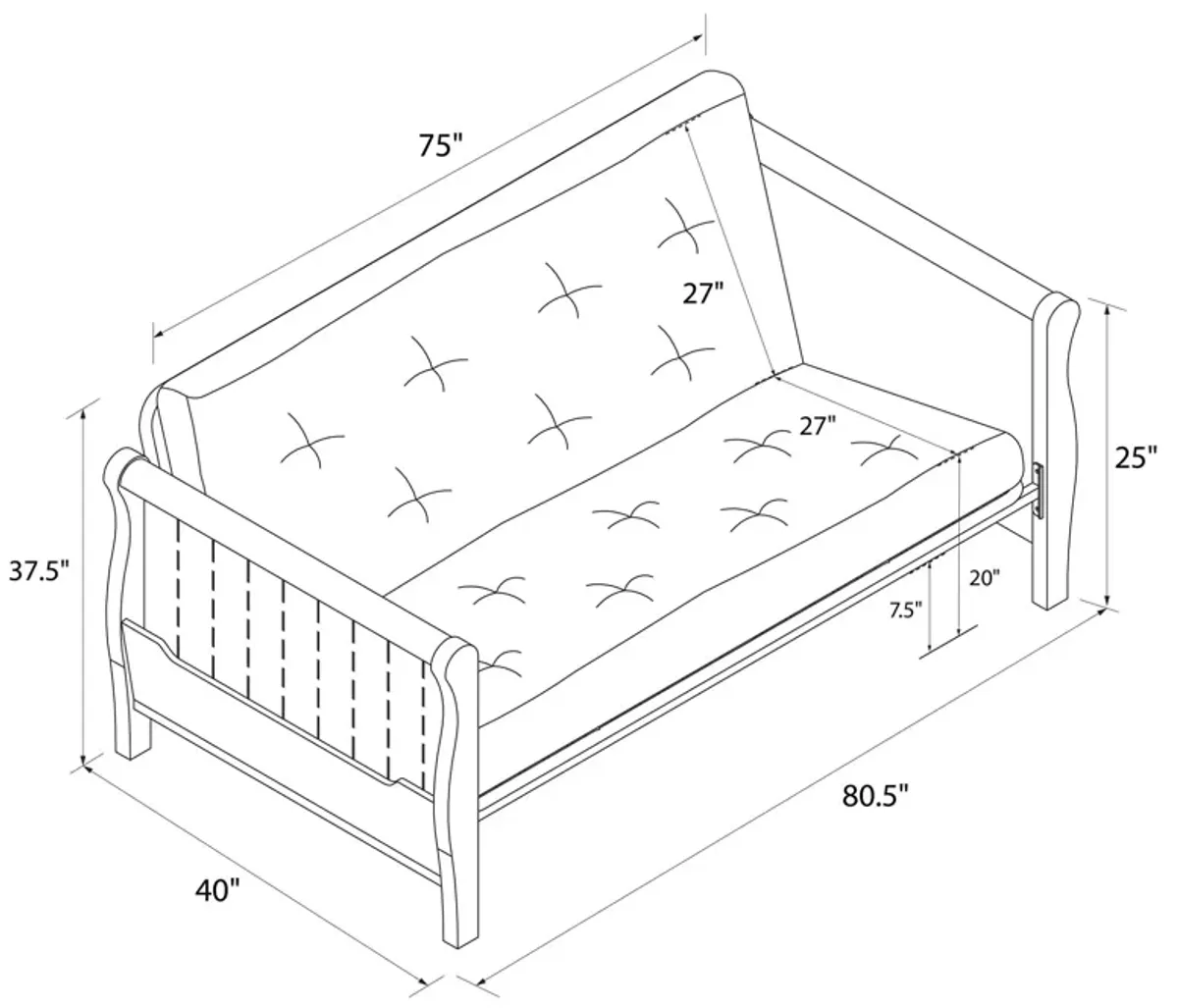 Wood Arm Futon with Walnut Wood Finish and Side Storage