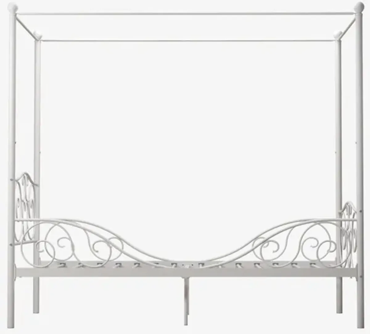 Canopy Metal Bed Frame with Intricate Design Headboard and Secured Slats