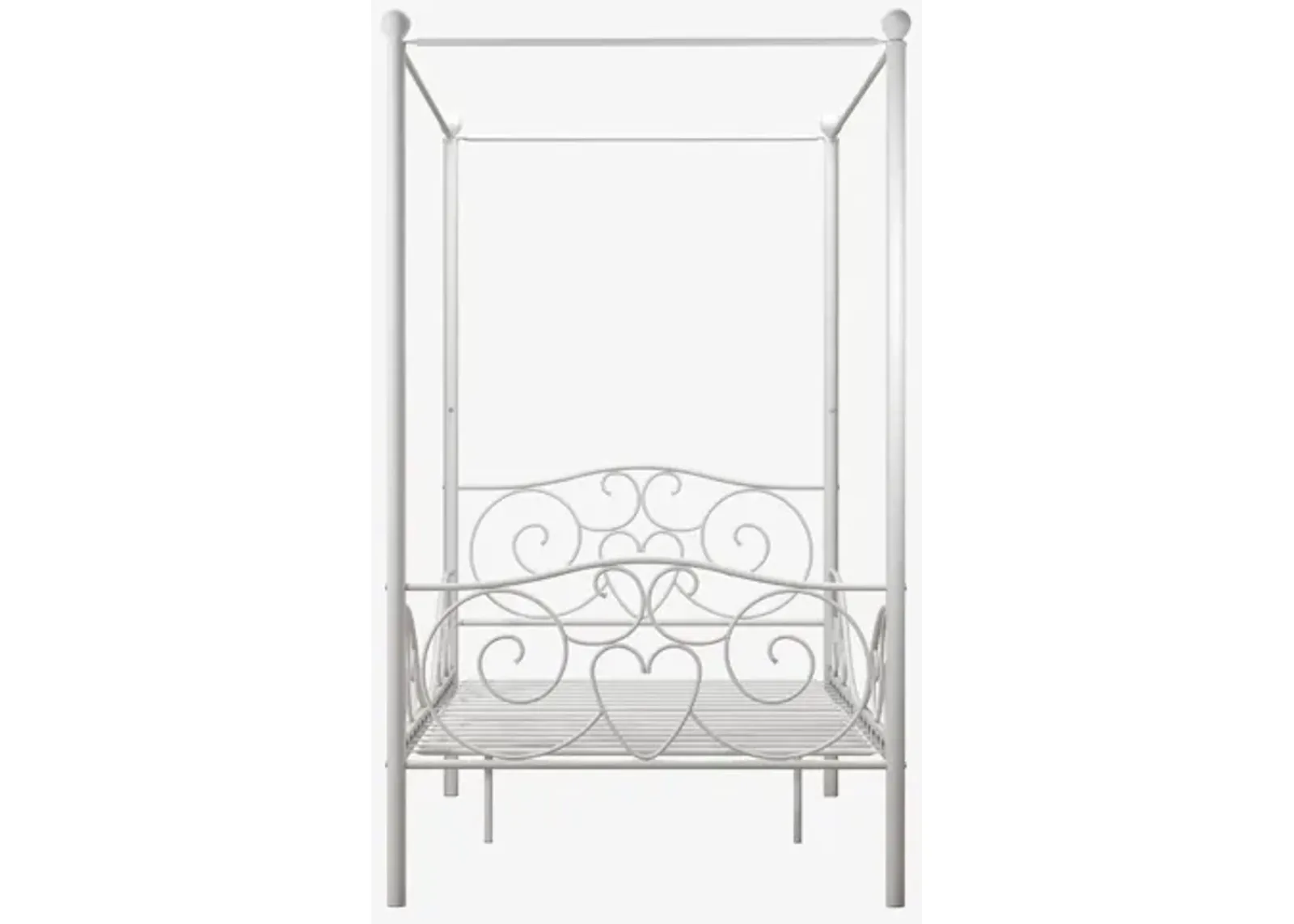 Canopy Metal Bed Frame with Intricate Design Headboard and Secured Slats